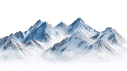 The peaks of the snowy mountains. Isolated on transparent background
