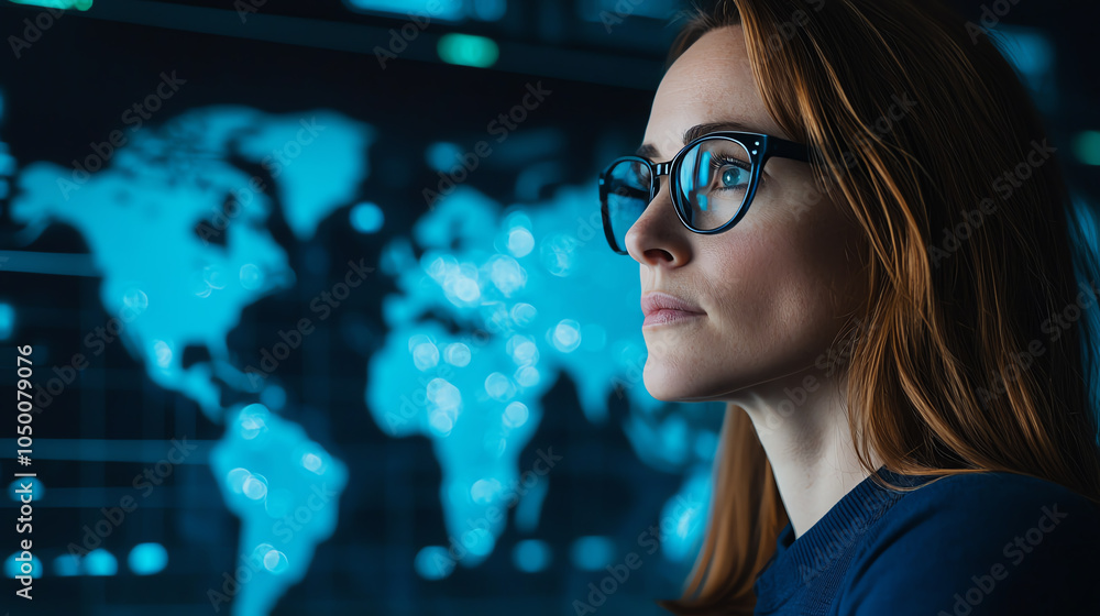 Aufkleber hologram of an employee connection map in an hr setting, digital transparency, tech focus