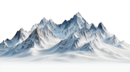 The peaks of the snowy mountains. Isolated on transparent background