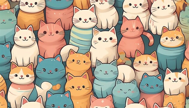Cute Cartoon Cats Pattern Seamless Illustration Design