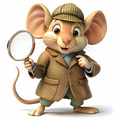 A savvy mouse in a detective outfit investigates a mystery.