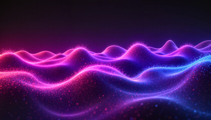 Obraz premium A mesmerizing display of colorful light waves undulating in vibrant pink and blue tones, set against a deep dark background, creating a dreamlike atmosphere