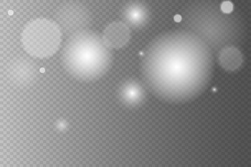 Flying light dust particles and bokeh. On a transparent background.