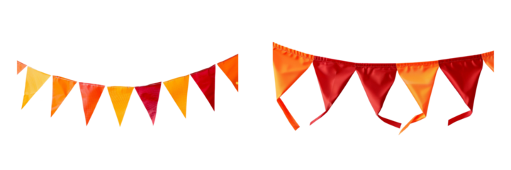 Set of Orange and red party flags, Concept of birthday, holiday and celebration isolated on a transparent background