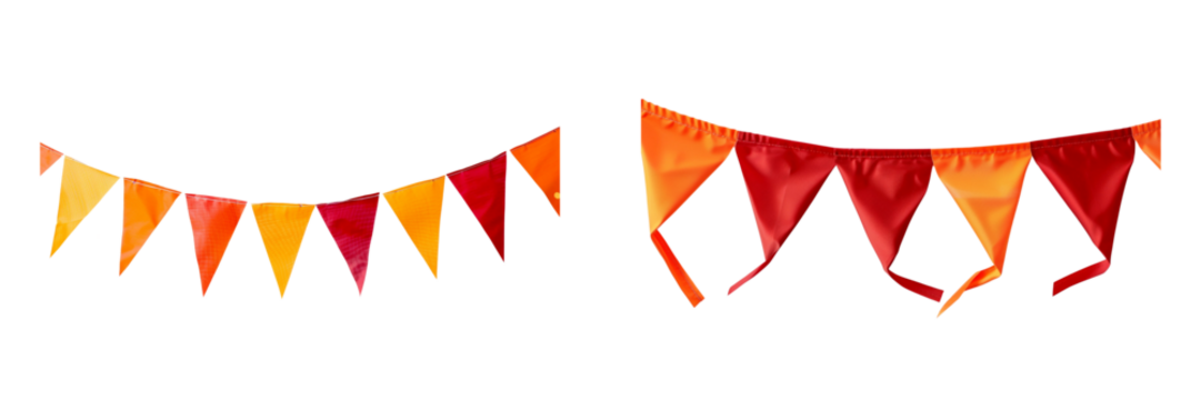 Set of Orange and red party flags, Concept of birthday, holiday and celebration isolated on a transparent background