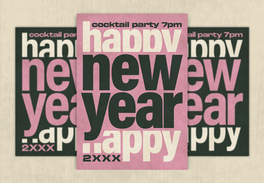 Vintage Poster Layout Design Happy New Year Wishes Typography