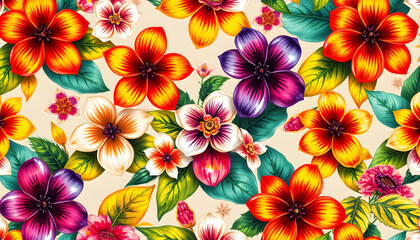 Seamless floral background scarf art abstract design textile. seamless beautiful artistic bright tropical pattern with exotic forest. Colorful Fabric Flower pattern. Beautiful vintage Floral isolate