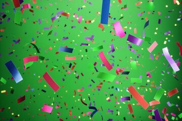 Fototapeta premium Abstract festive green wallpaper with falling confetti. Background, illustration. Celebration, party, holiday.