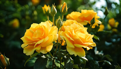 summer blooms yellow roses beautiful garden setting featuring roses buds