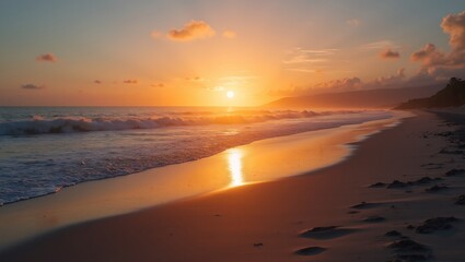 Fototapeta premium Tranquil beach at sunrise symbolizing hope and new beginnings