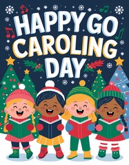 Fototapeta premium Happy Go Caroling Day with Festive Singing Children Illustration