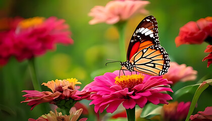 vibrant butterfly pink zinnia flowers captures stunning summer nature moments