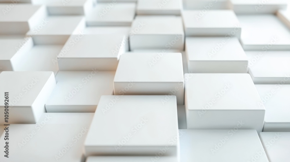 Aufkleber an abstract image of white cubes, precisely positioned to form a minimalist 3d grid, focusing on sim