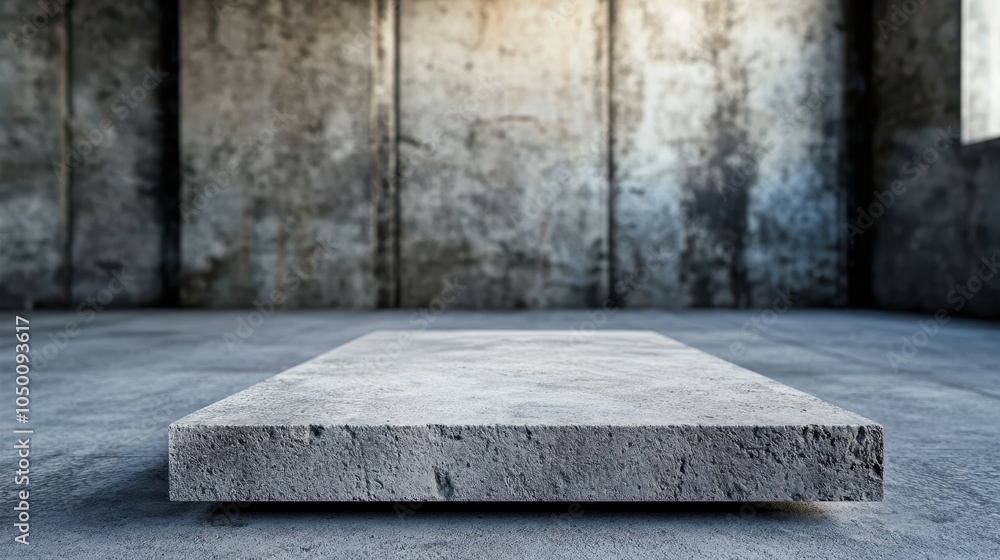 Aufkleber a concrete slab in an industrial space with rough, textured walls, creating a minimalist and rugged 