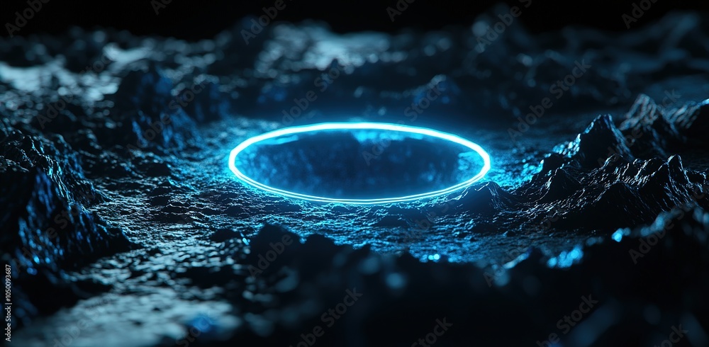 Aufkleber a futuristic blue design concept with a grid line circuit and dots connecting waveforms, illustrated
