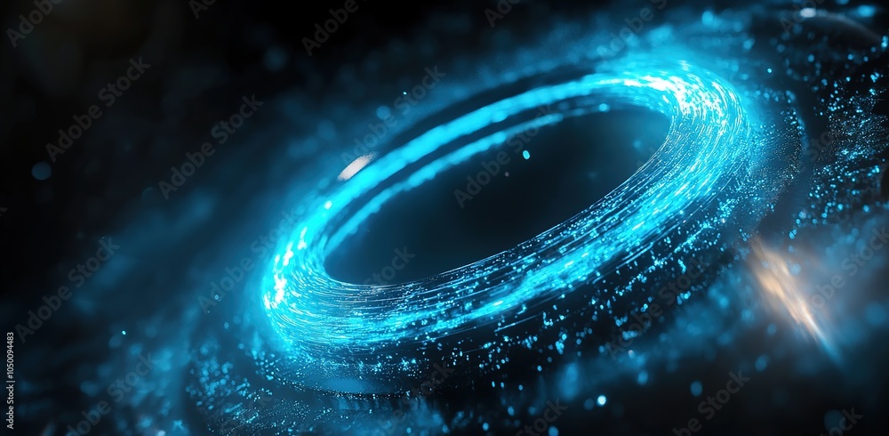 Poster a futuristic blue design concept with a grid line circuit and dots connecting waveforms, illustrated