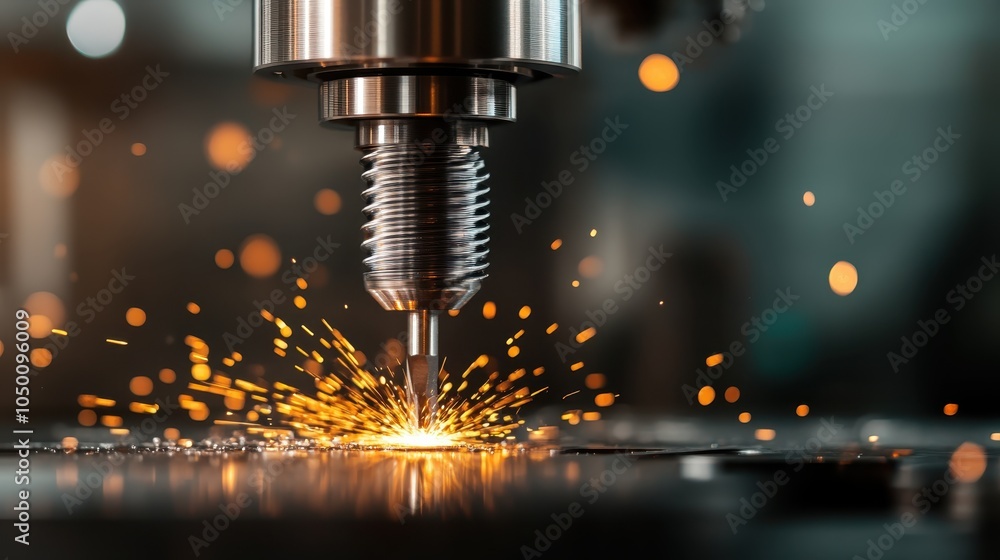 Aufkleber a highly detailed image shows a cnc machine precisely cutting through a metal surface, generating br