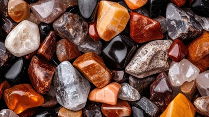 A diverse collection of polished stones with distinct textures and colors, perfect for decoration and adding a touch of nature's artistry to your collection.