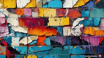 Fototapeta premium Colorful graffiti brick wall