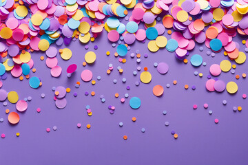 Abstract festive purple wallpaper with confetti. Background, illustration. Celebration, party, holiday.