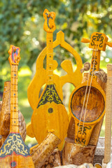 Models of Kazakh national musical instruments with horsehair strings. Handmade