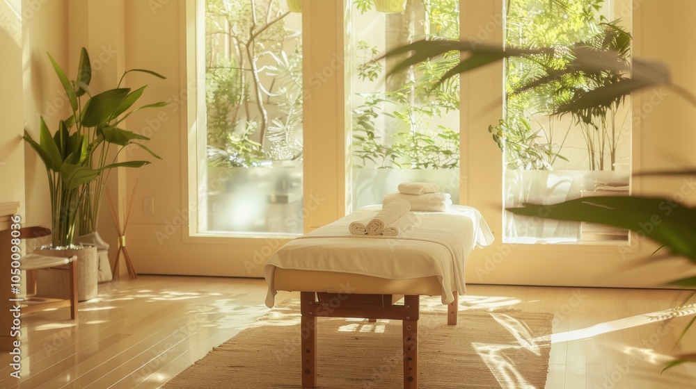 Aufkleber a serene image of a patient receiving a massage in a wellness center with natural light streaming th