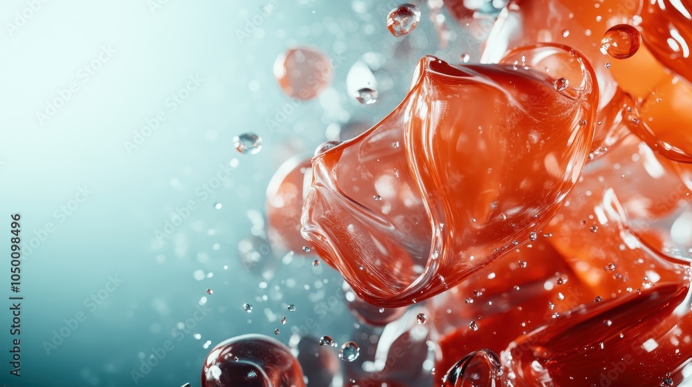 Poster an abstract scene of red liquid and bubbles submerged underwater, creating a dynamic and fluid appea