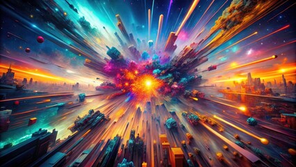 Fototapeta premium Aerial Abstract Background with Space Punk Colors - Vibrant Futuristic Designs, Textured Layers and Cosmic Effects for Modern Digital Art and Creative Projects