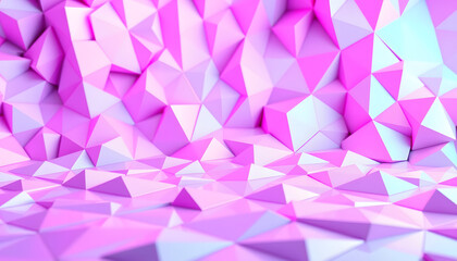White, Blue and Pink Geometric Surface with Tetrahedrons. Futuristic, Vibrant 3d Banner isolated with white highlights, png
