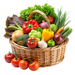 Basket with various vegetables isolated on transparent background