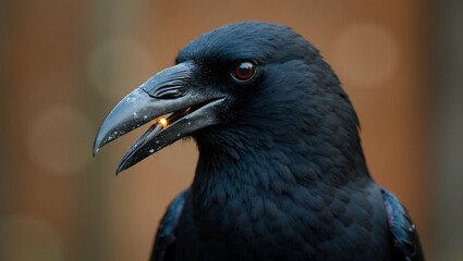 Fototapeta premium Curious crow holding shiny object symbolizing intelligence and knowledge