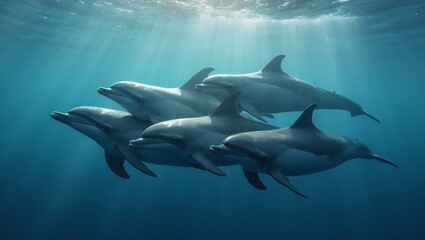 Fototapeta premium Dolphins showcasing teamwork in hunting symbolizing community wisdom