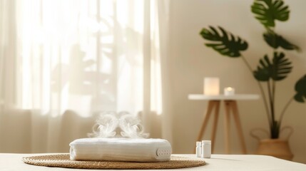 A serene scene of a patient receiving a calming aromatherapy session in a tranquil therapy room, set against a soothing, neutral background