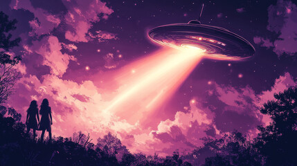 Fototapeta premium Retro alien ufo in the space