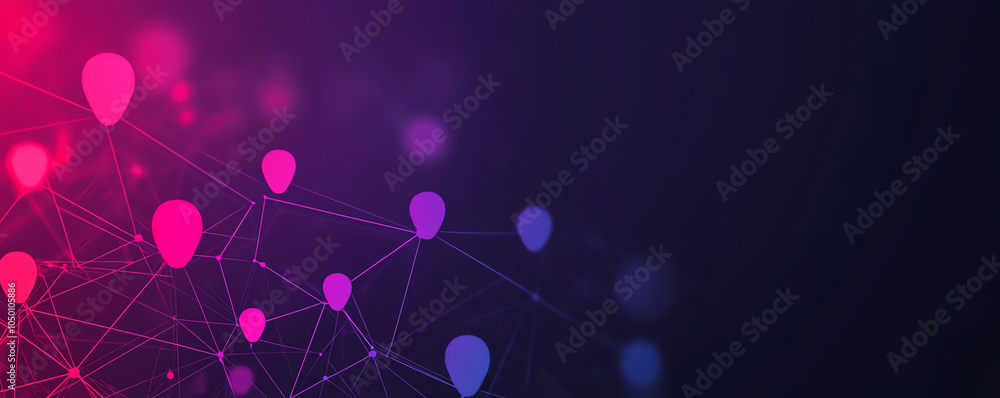 Poster abstract visualization of hr network management, connected icons and data points, modern colors