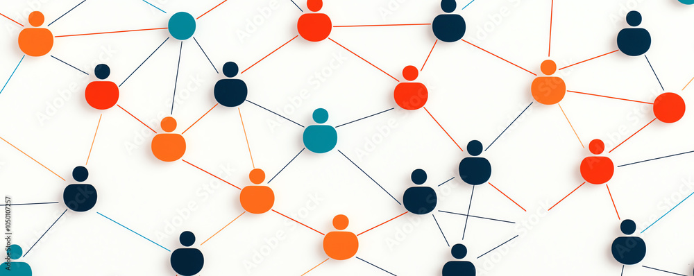 Poster abstract visualization of hr network management, connected icons and data points, modern colors