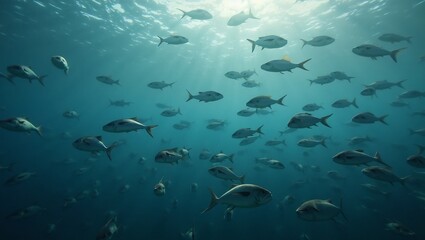 Obraz premium Synchronized school of fish representing unity
