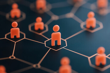 Network map with people icons and HR metrics, organized digital management interface