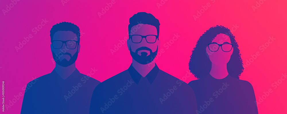 Poster transparent holographic display with connected team members, hr network and metrics