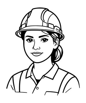 recommend clip art: Female Construction worker wearing a protective helmet line art vector