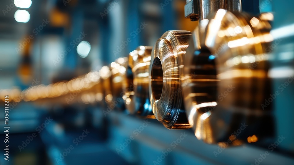 Poster a visually striking row of metal gears showcases the complexity and precision of modern engineering,