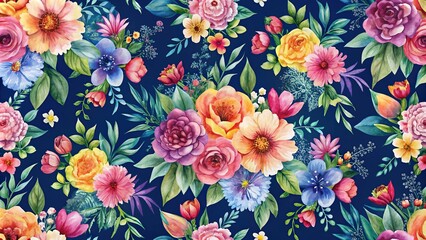 Forced perspective seamless summer pattern with watercolor flower handmade on white background