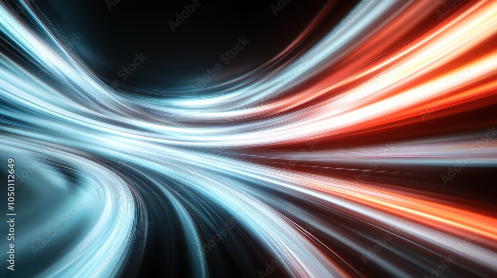 Poster vibrant light trails in blue and red sweep across a black backdrop, creating an energetic and modern