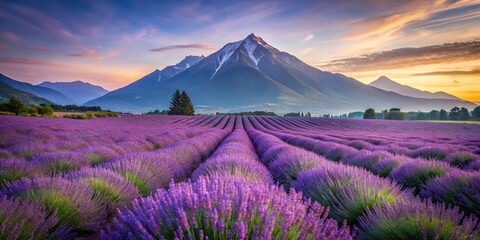 French elegance captivating scene of lavender field and alpine peak silhouette