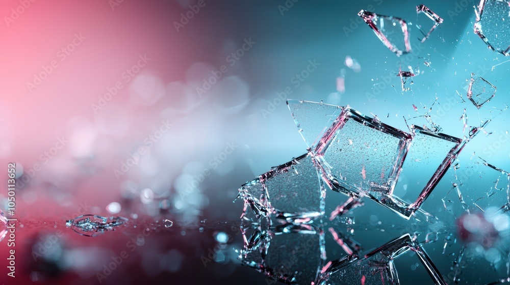 Poster captivating shards of glass reflecting light in a stunning abstract composition with a playful color
