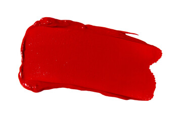Smear of bright red lipstick or liquid lipstick on an empty background. Beauty product, cosmetic...