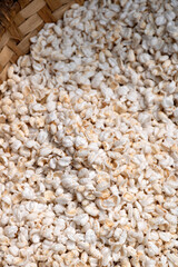 Close up of puff brown rice (pop rice) in basket