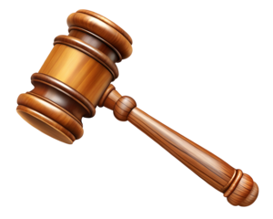 Realistic wooden brown judge gavel png