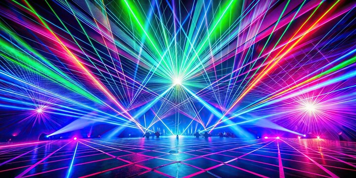 futuristic laser light show background in asymmetrical pattern