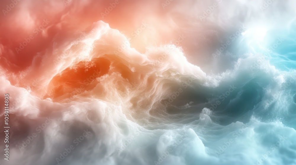 Poster an abstract composition of clouds in red and blue, creating a dynamic and vibrant display of colors,